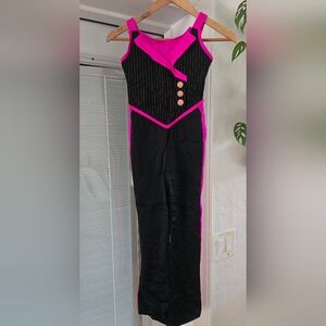 Black and Pink Dance Costume Jumpsuit with Button Detail